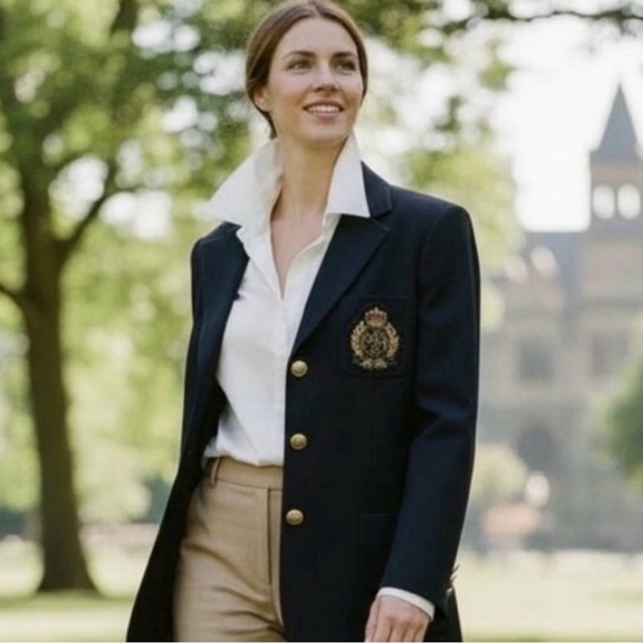 Ralph Lauren Navy Blazer with Embroidered Crest - Picture 5 of 11